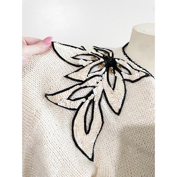 Nannell Vintage Cream Black Sequin Bejeweled Shoulders 1980s Medium - Picture 6 of 8